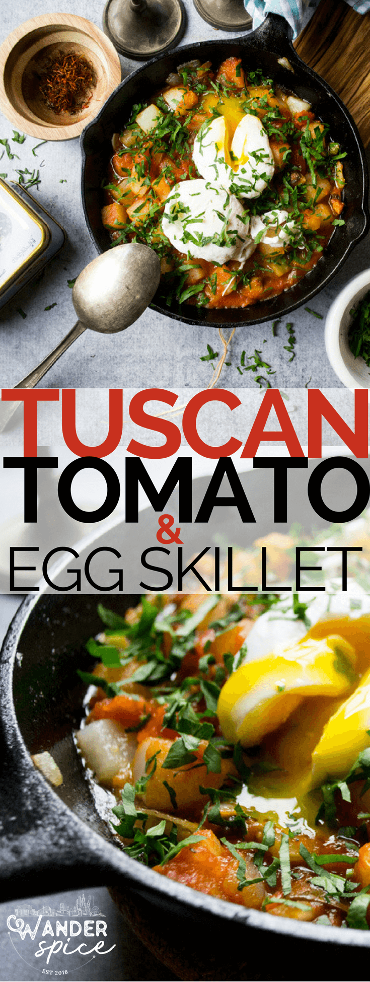 Tuscan Tomato Egg Skillet, a hearty, Italian way to start the morning