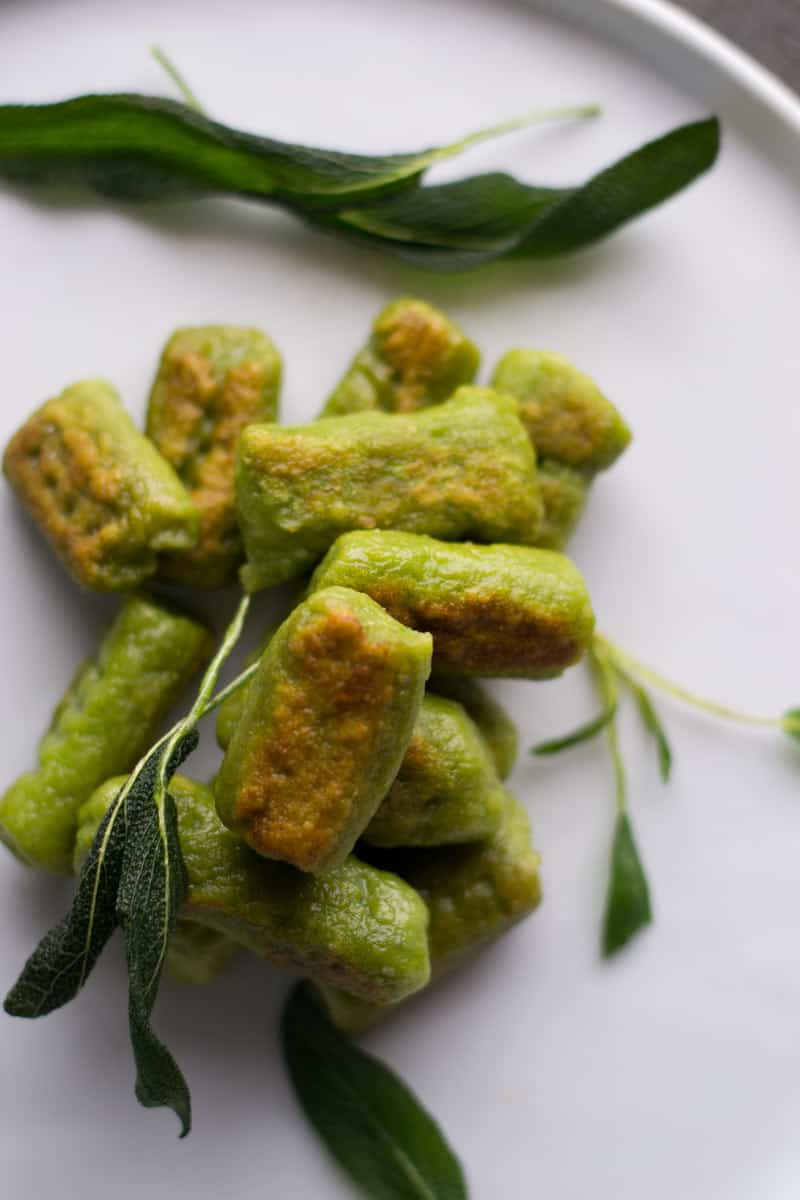 Spinach Gnocchi with Brown Butter Sage Leaves