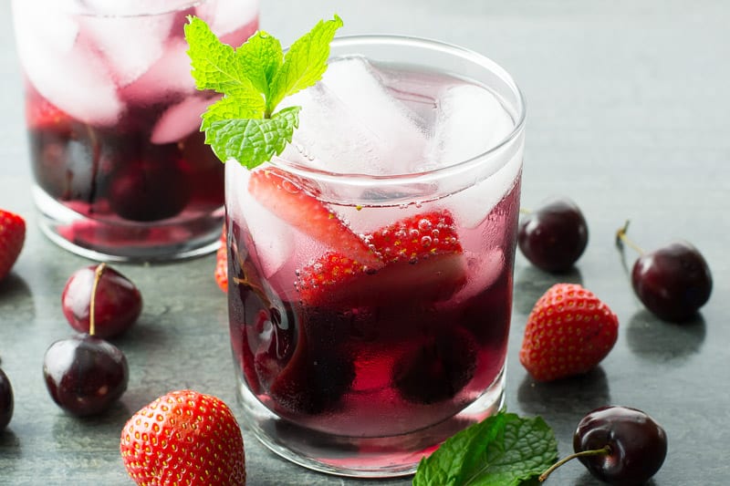 Red Wine Spritzer cherries and strawberries
