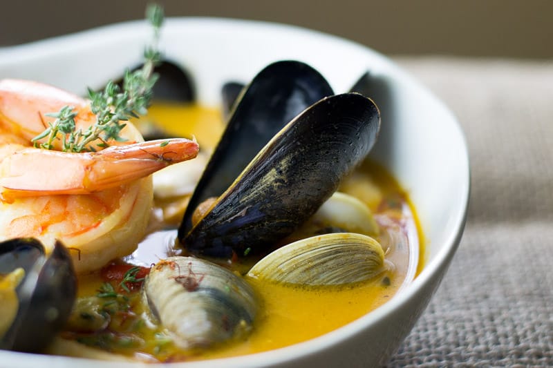 Easy Bouillabaisse with clams, mussels, shrimp and fish