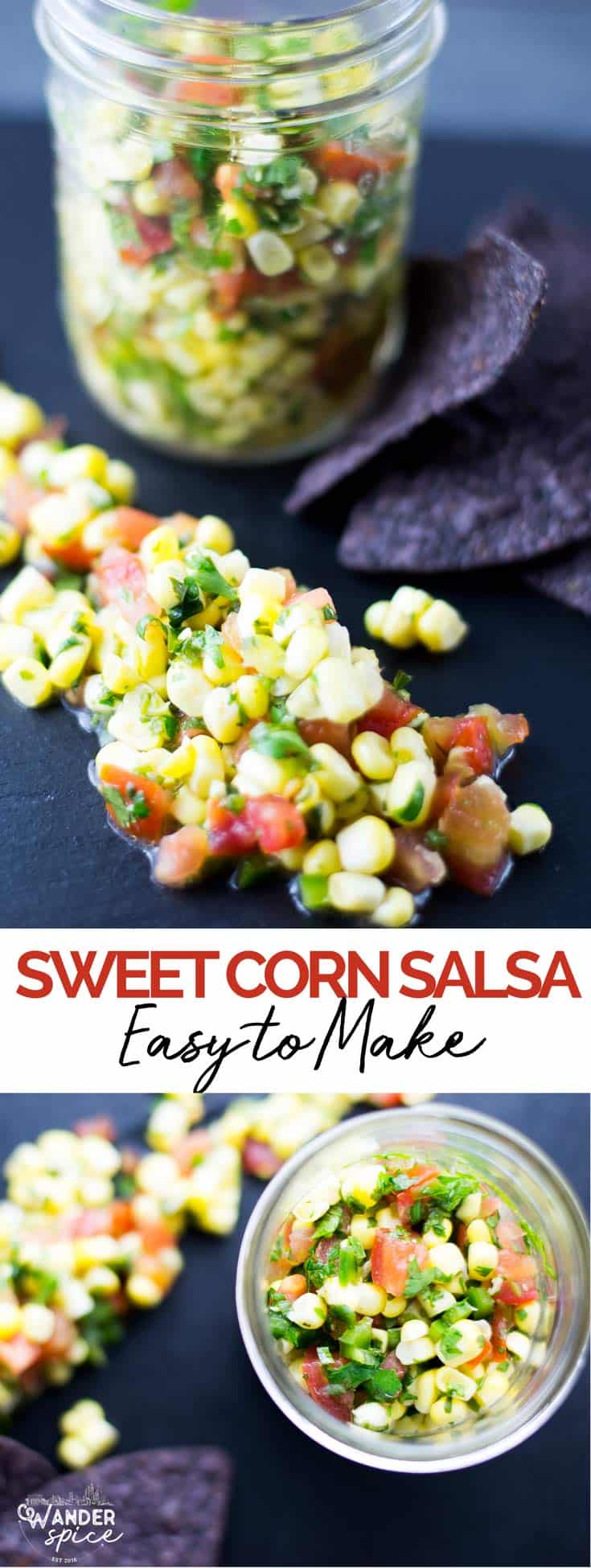 Easy Corn Salsa recipe fresh with tomatoes, cilantro, lime and jalapeño.