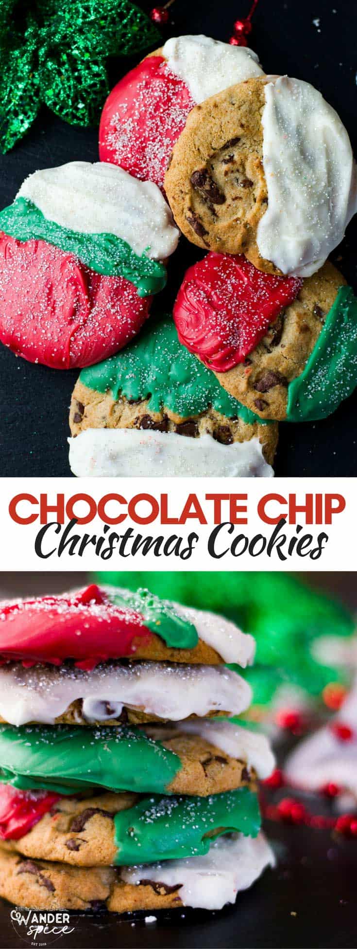Decorated Christmas Chocolate Chip Cookies for the Holidays. Easy Recipe.