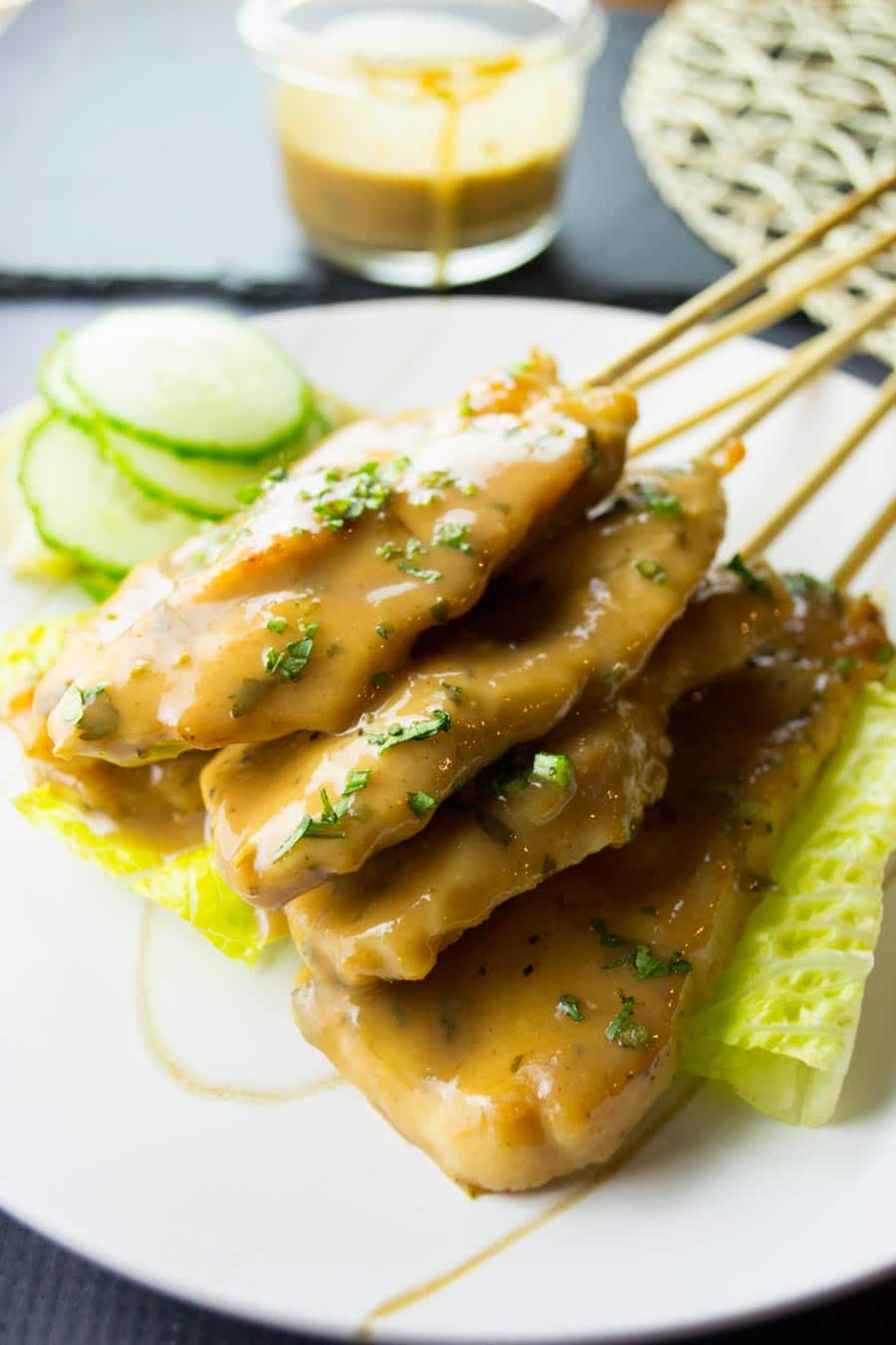 Chicken Satay with Peanut Sauce and Cucumber Relish