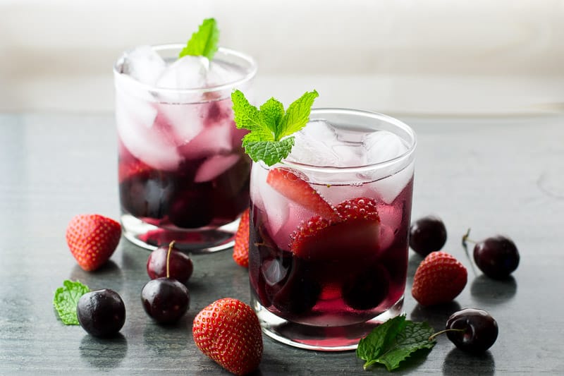 Red Wine Spritzer cherries and strawberries