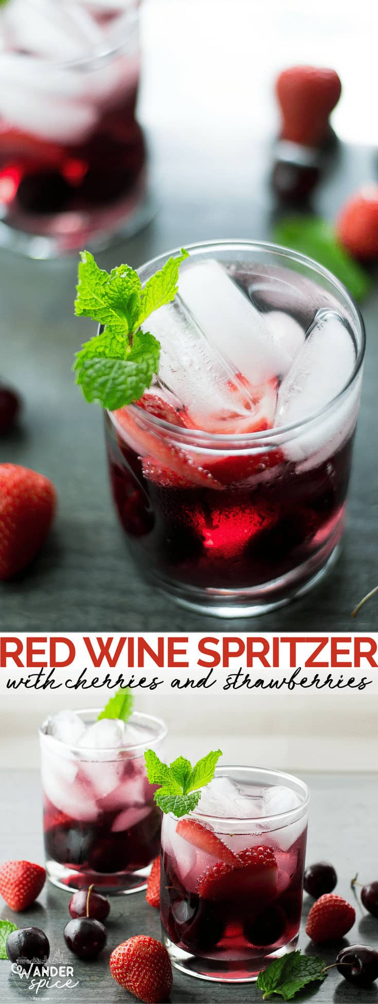 Red Wine Spritzer with Cherries and Strawberries. Red Wine | Cherries | Strawberries | Spritzer