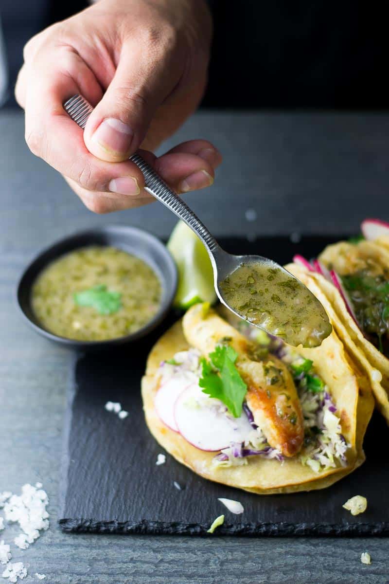 Baja Fish Tacos with cumin lime dressing