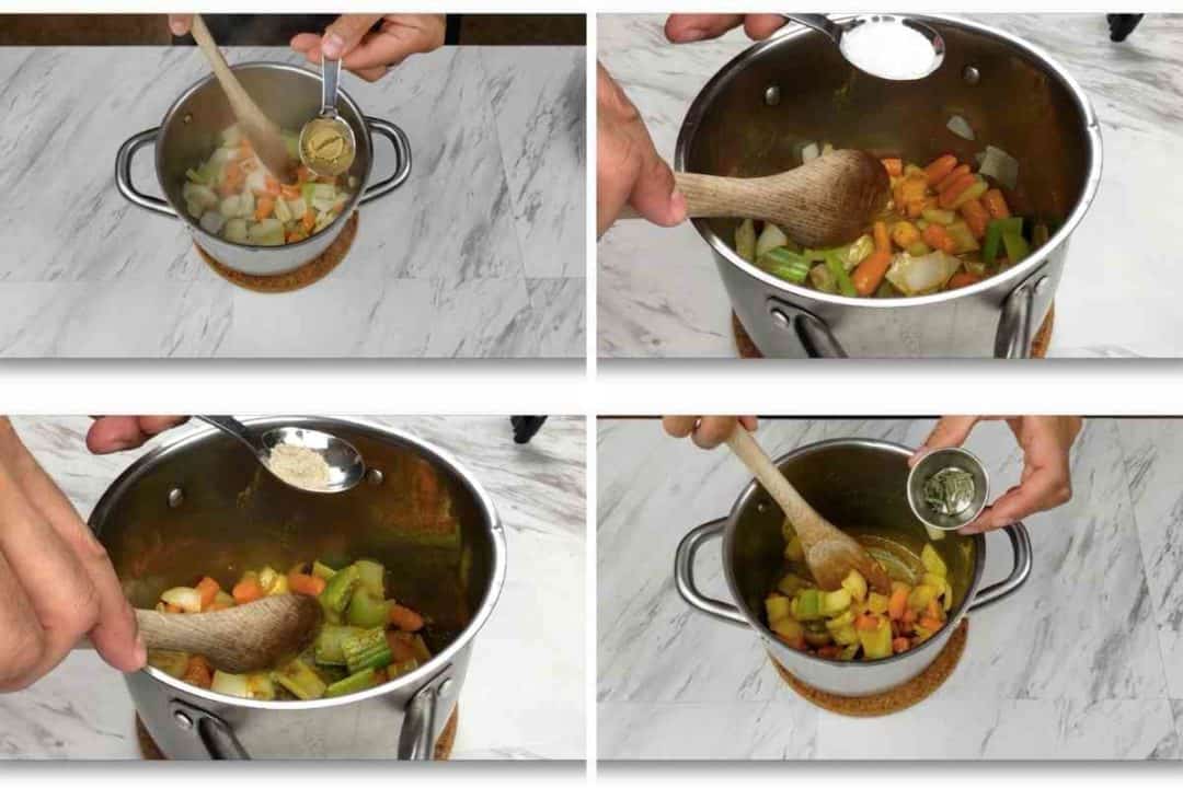 Process shot - vegetables in pot with seasonings